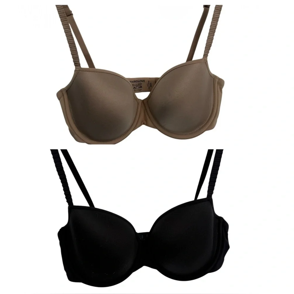 ThirdLove Lot Of 2 Bras Size 32 D Tan /black Underwire T-shirt 24/7 Back Closure